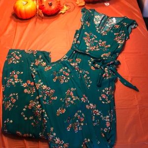 3/$30 - Green floral jumpsuit